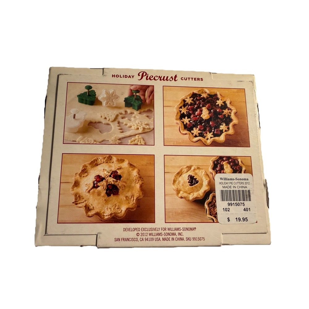 Williams-Sonoma Holiday.Pie Crust Cutters 4 Pc  Snowflake Tree Holly Snowman New